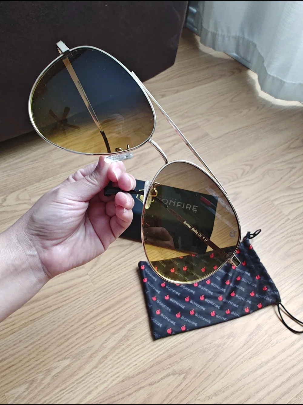 American Bonfire Co. Aviator Sunglasses Old-school Yellow Gold Metal Frame